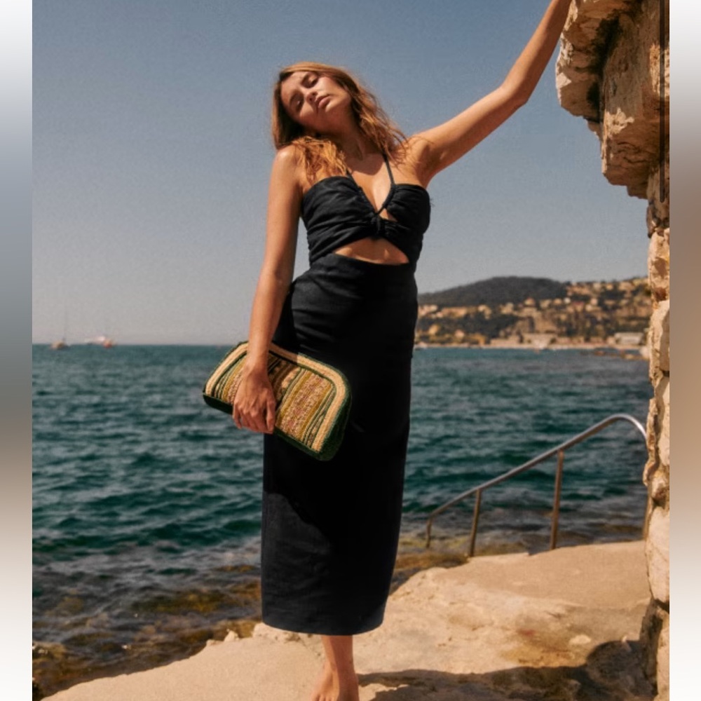 Sezane Black Midi Cutout Dress